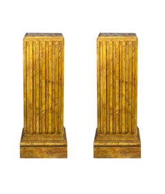Pair of French Neoclassical Fluted Wood Pedestal Columns, 20th Century