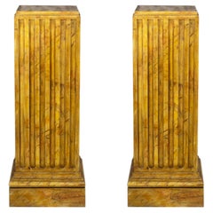 Pair of French Neoclassical Fluted Wood Pedestal Columns, 20th Century