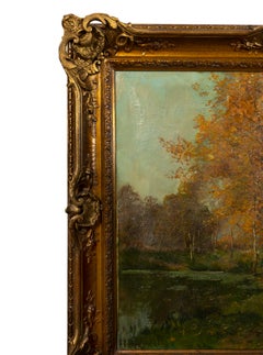 Autumn Fox Hunting Painting, Oiled on Canvas, Framed, 20th Century