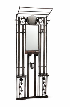 Art Deco Wrought Iron Coat Rack with Lights & Mirror, Hall Tree, Umbrella Stand