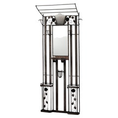 Art Deco Wrought Iron Coat Rack with Lights & Mirror, Hall Tree, Umbrella Stand