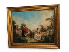 19th Century French Romantic Family Oil on Canvas Painting, Framed
