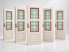 Set of Five Art Nouveau Doors with Ten Stained Glass Panels and Brass Handles