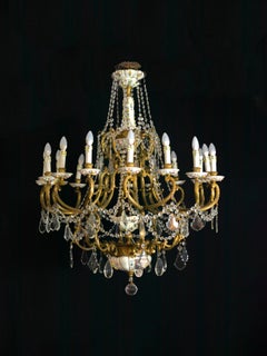Oversized Gilt Bronze and Porcelain Sixteen-Light Chandelier