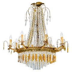 Art Deco Baccarat Style Oversized Crystal Empire Chandelier, 13 Lights
