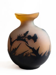 Emile Galle Orange Black Multilayer Glass Thistle Vase, Art Nouveau, 1900s