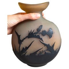 Emile Galle Orange Black Multilayer Glass Thistle Vase, Art Nouveau, 1900s
