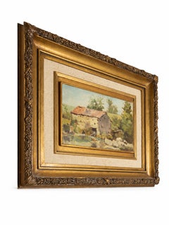 Naturalist Oil Painting of a Riverside Watermill by Acácio Lino, 1920–1938