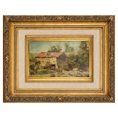Naturalist Oil Painting of a Riverside Watermill by Acácio Lino, 1920–1938