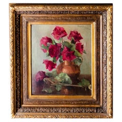 Floral Still Life Oil Painting of Roses by Eduarda Lapa, 20th Century