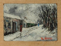 20th Century Post-Impressionist Paris Winter Landscape Oil Painting by R. Bosc