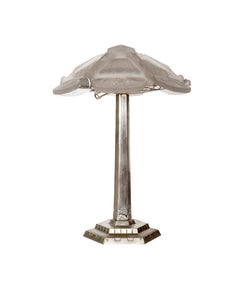 Art Deco Chromed Table Lamp with Frosted Glass Butterflies, 20th Century