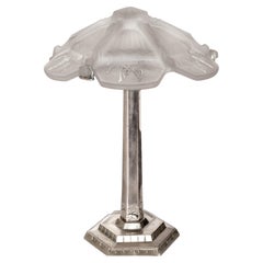 Art Deco Chromed Table Lamp with Frosted Glass Butterflies, 20th Century