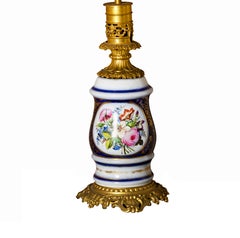 Louis XV Style Porcelain Table Lamp, Gilded Bronze, Antique, 1890