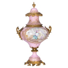 French Ormolu Mounted Pink Sevres Style Lidded Vase, 19th Century
