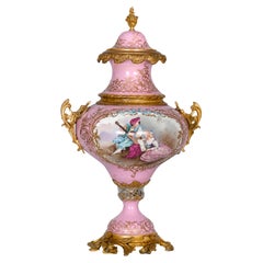 French Ormolu Mounted Pink Sevres Style Lidded Vase, 19th Century