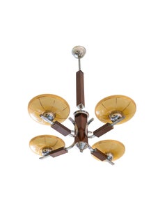 Art Deco Ceiling Lamp, Chrome and Yellow, Czechoslovakia