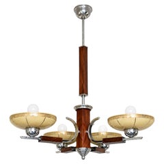 Art Deco Ceiling Lamp, Chrome and Yellow, Czechoslovakia