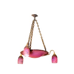 Daum Art Deco Pink Glass Pendant Lamp Chandelier, 20th Century
