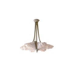 Degué Art Deco Chandelier Pendant, Frosted Glass, 1920s