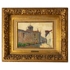 Jaime Augusto Murteira Village Street Oil Painting with Church, 20th Century