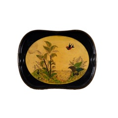 Art Nouveau Tray, Etched Metal with Oriental Scene, 1900s