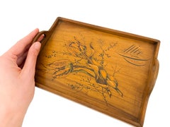 Art Nouveau Wooden Tray with Floral Marquetry, French, 20th Century