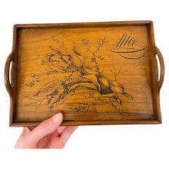 Art Nouveau Wooden Tray with Floral Marquetry, French, 20th Century