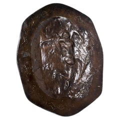 French Art Nouveau Bronze Charger, Nude Wall Sculptural Relief, 20th Century