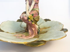 Art Nouveau Figurine, Figural Tray Maiden & Lily Pads, Ernst Wahliss