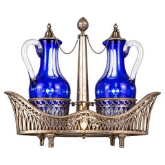 Ensemble rare de hottes à huile en argent de style lombardo-vénitien du XIXe siècle, en verre bleu