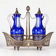 Ensemble rare de hottes à huile en argent de style lombardo-vénitien du XIXe siècle, en verre bleu
