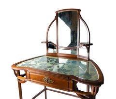 Vanity Dressing Console Table with Mirror and Floral Motifs, Art Nouveau, 1920s
