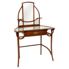 Vanity Dressing Console Table with Mirror and Floral Motifs, Art Nouveau, 1920s