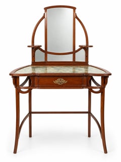Vanity Dressing Console Table with Mirror and Floral Motifs, Art Nouveau, 1920s