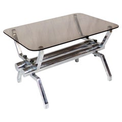 Tubular Chromed Smoked Glass Italian Coffee Table, 1970s