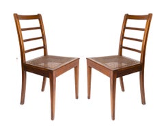 Set of Six Wooden Ladder Back Dining Chairs with Woven Cane Seats