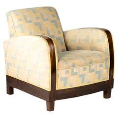 Set of 4 Vintage Walnut Parquetry Fauteuil Armchairs, Upholstered, 20th Century