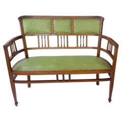 Art Deco Canapé Sofa, Sage Green Leather, Walnut, 1940s