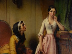 La Fille Grondée Painting, 19th Century Baroque, Signed Canvas