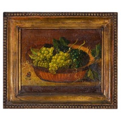 19th Century French Fruit Still Life Painting with Grapes in Gilt Beaded Frame