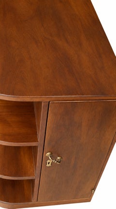 French Art Deco Walnut Desk with Brass Hardware, 20th Century