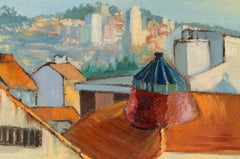 N. Luís Mediterranean City Rooftops Modernist Oil Painting, 1980
