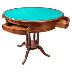 Empire Style Round Wooden Games Table with Chessboard and Green Felt Top