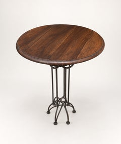20th Century Round Wood and Wrought Iron Bistro Pedestal Table