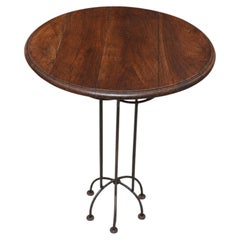 20th Century Round Wood and Wrought Iron Bistro Pedestal Table