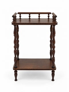 Victorian Style Two-Tier Wood Whatnot Side Table with Turned Legs and Gallery