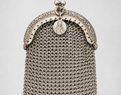 19th Century German Sterling Silver Mesh Coin Purse, Christ Pantocrator Medal