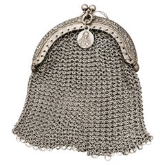 19th Century German Sterling Silver Mesh Coin Purse, Christ Pantocrator Medal