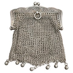 Late 19th Century French Silver Mesh Coin Purse with Interior Divider
